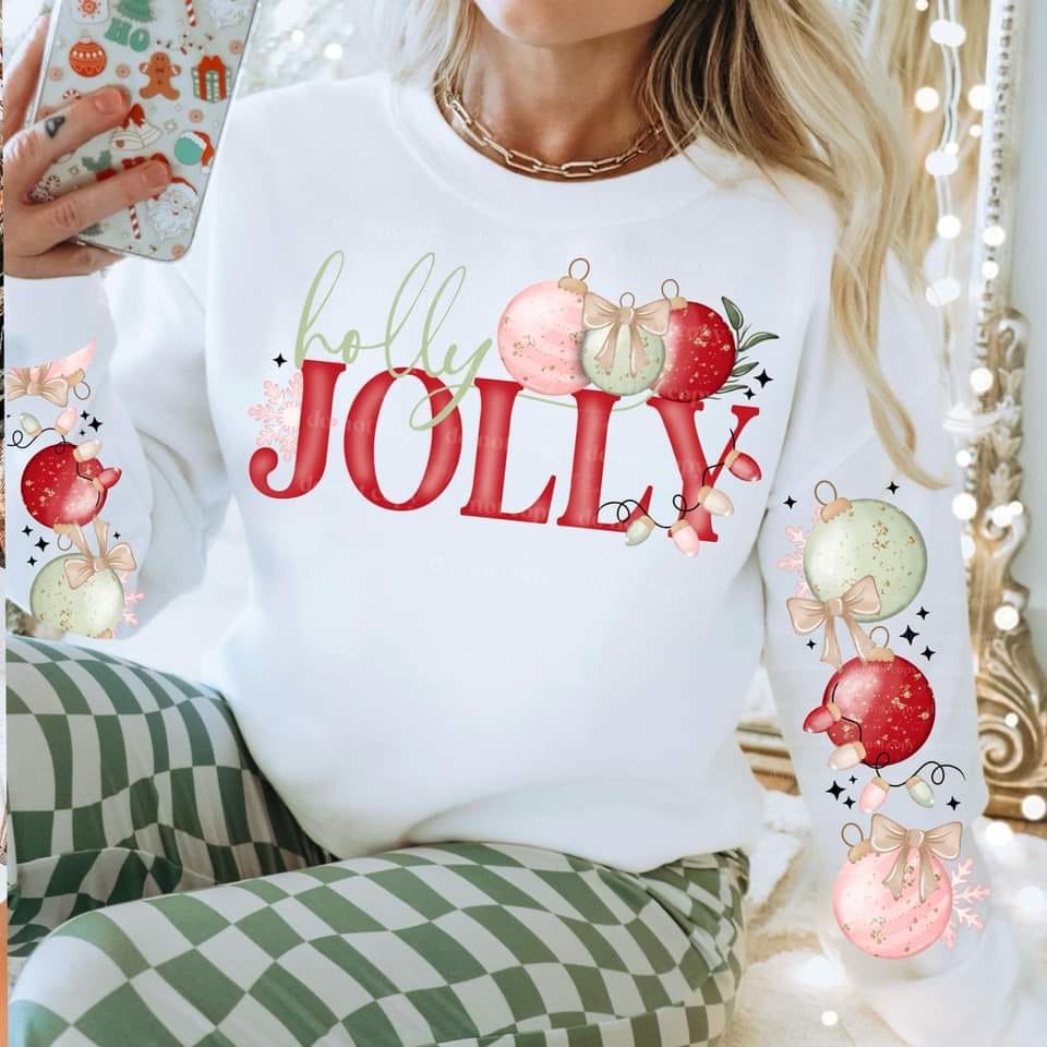 HOLLY JOLLY SWEATSHIRT W/ SLEEVE PRINT