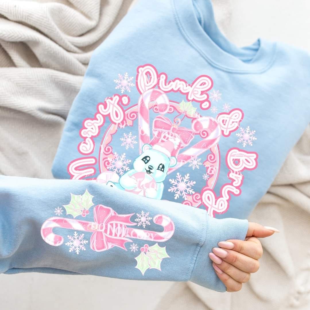 MERRY PINK BRIGHT - CREWNECK SWEATSHIRT W/ SLEEVE PRINT