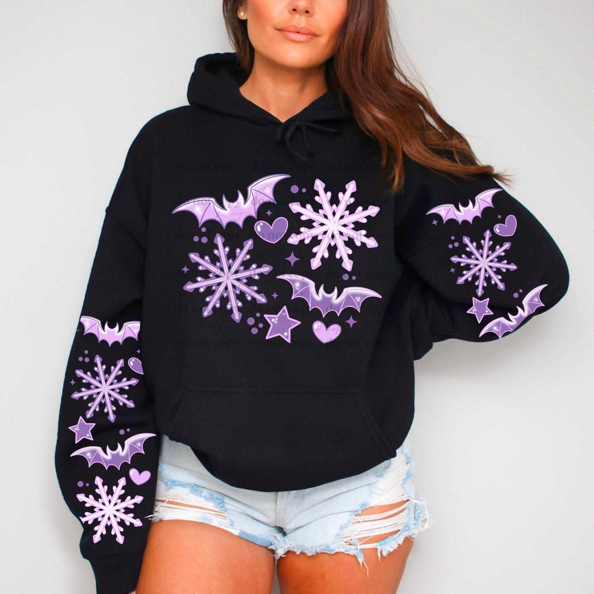 PASTEL WINTER BATS HOODIE FRONT & SLEEVE DESIGN