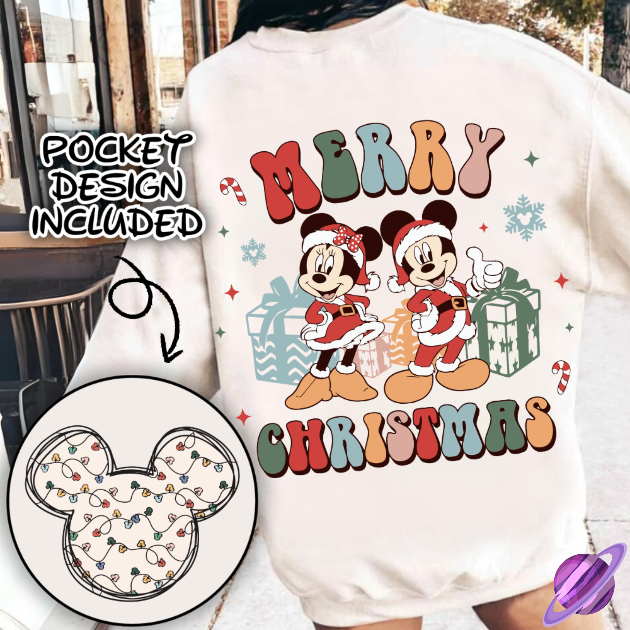 MERRY XMAS MICE SWEATSHIRT W/ POCKET PRINT