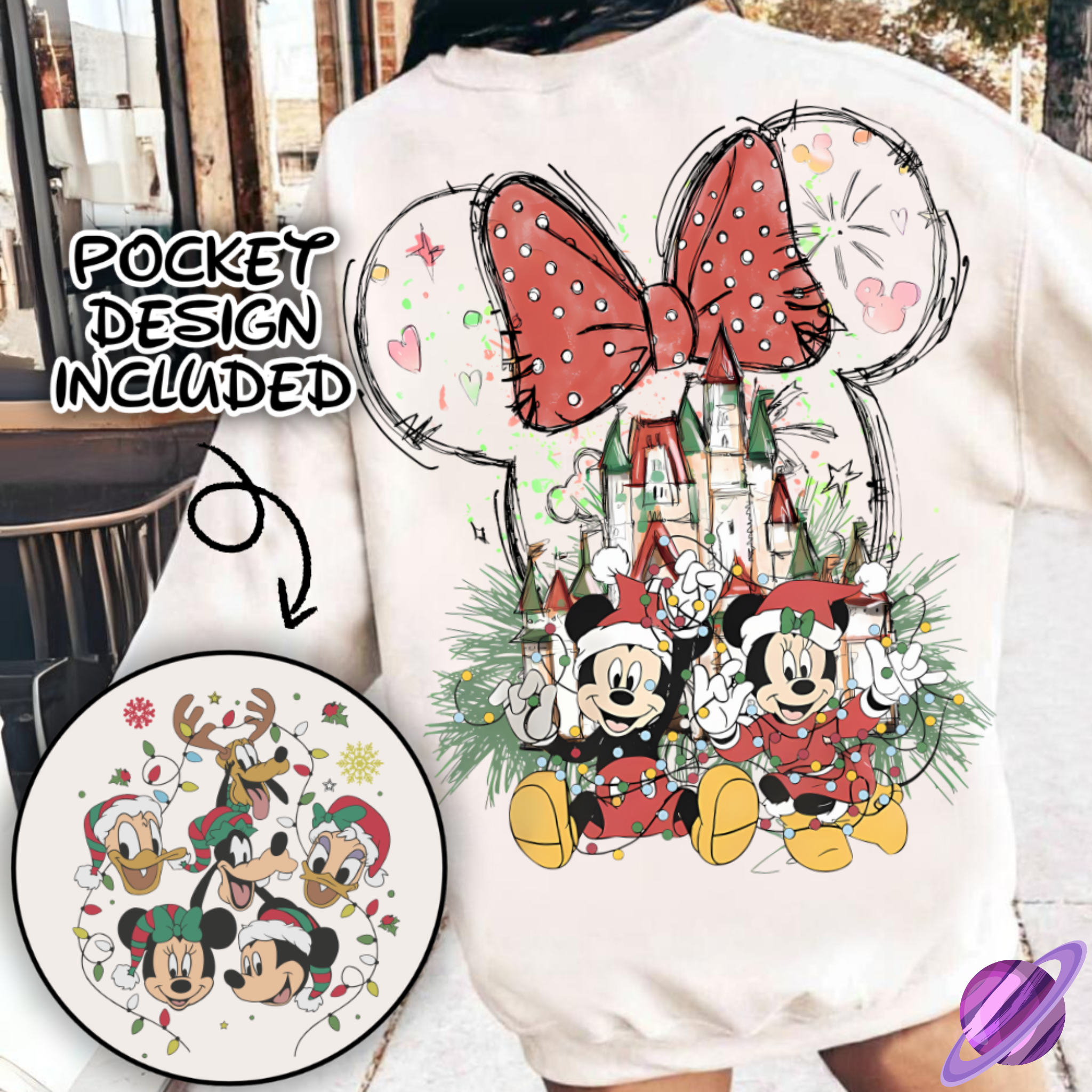 FESTIVE FRIENDS SWEATSHIRT W/ POCKET PRINT