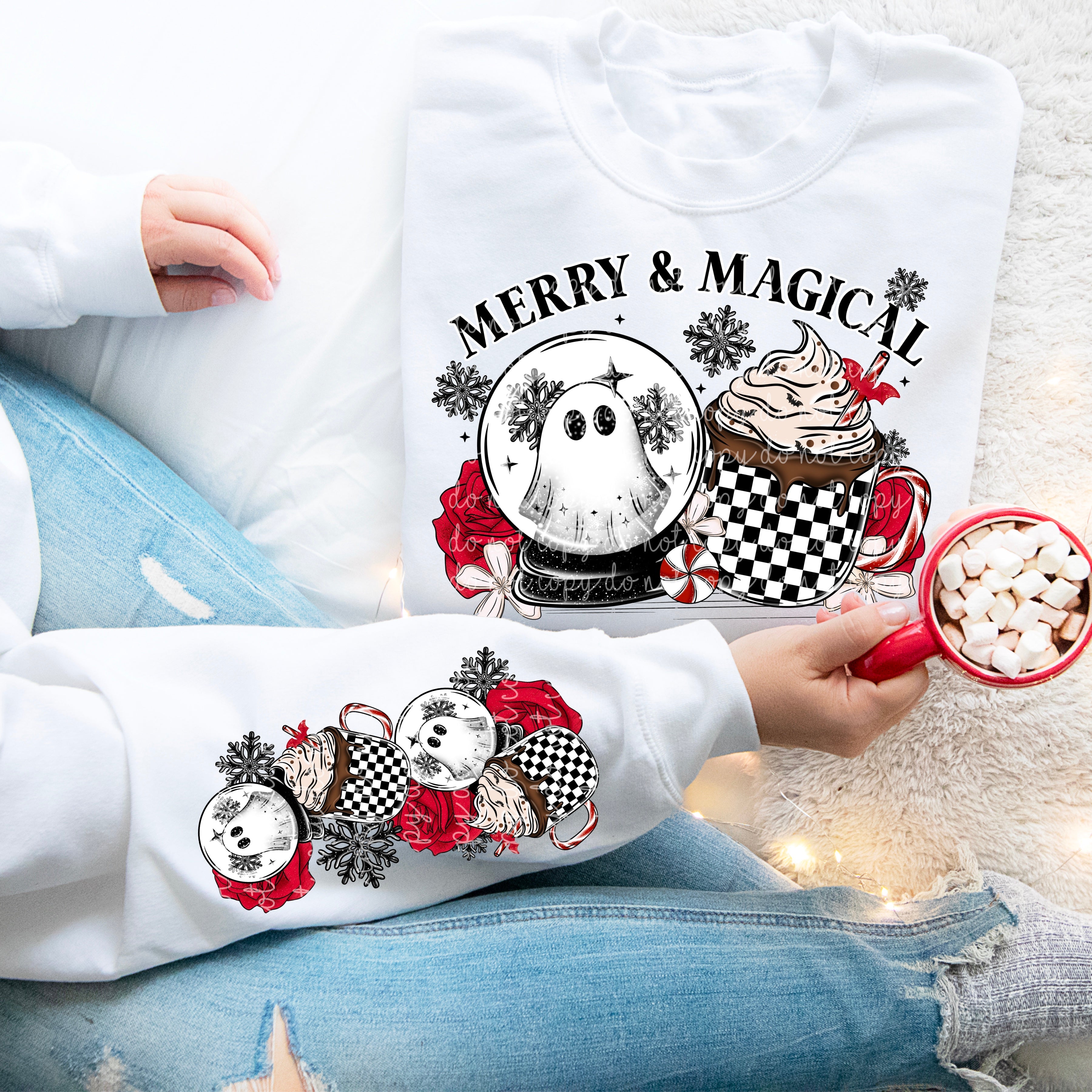 MERRY & MAGICAL CREWNECK SWEATSHIRT W/ SLEEVE PRINT