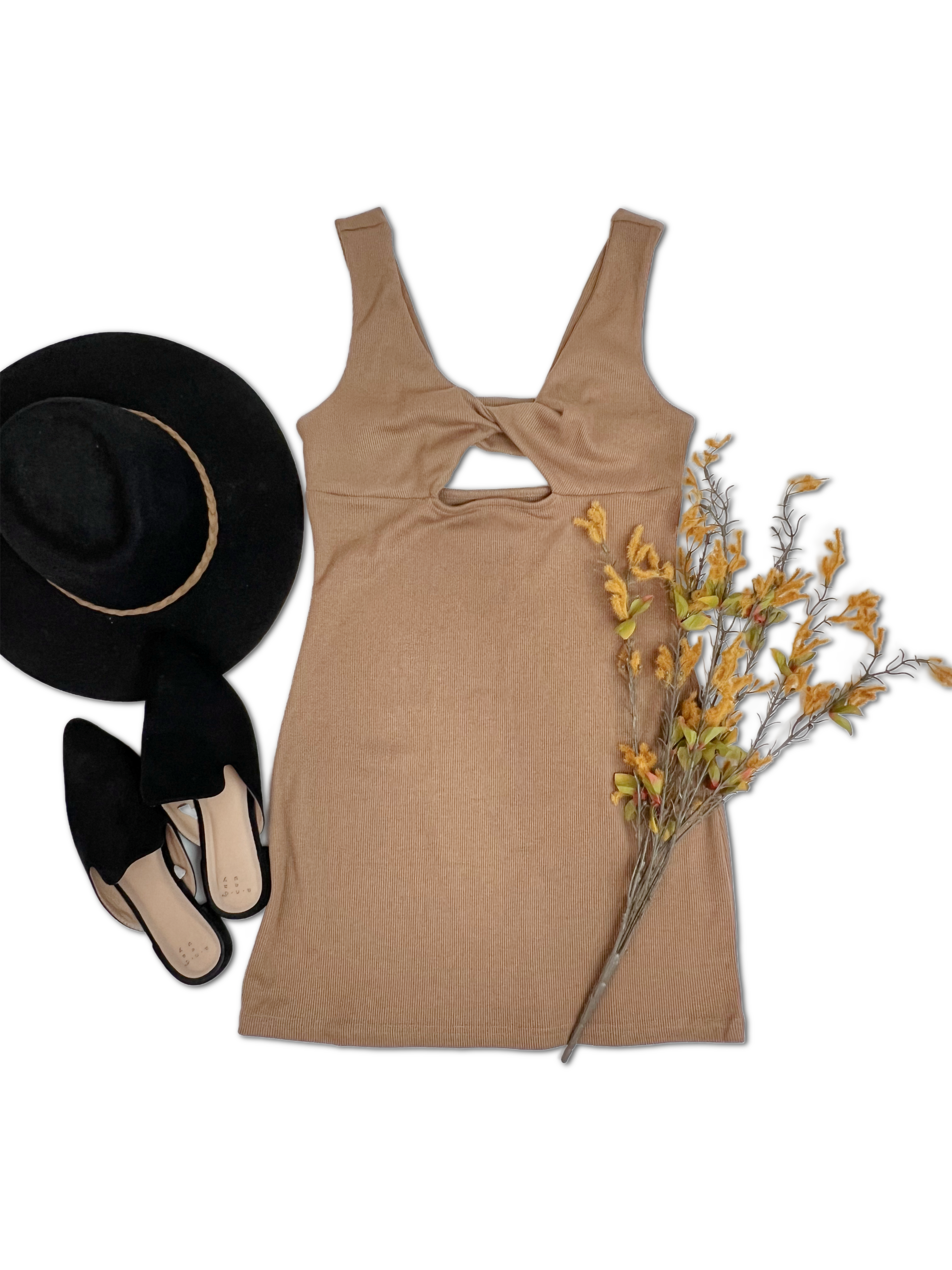 Knot so Basic Dress - Caramel