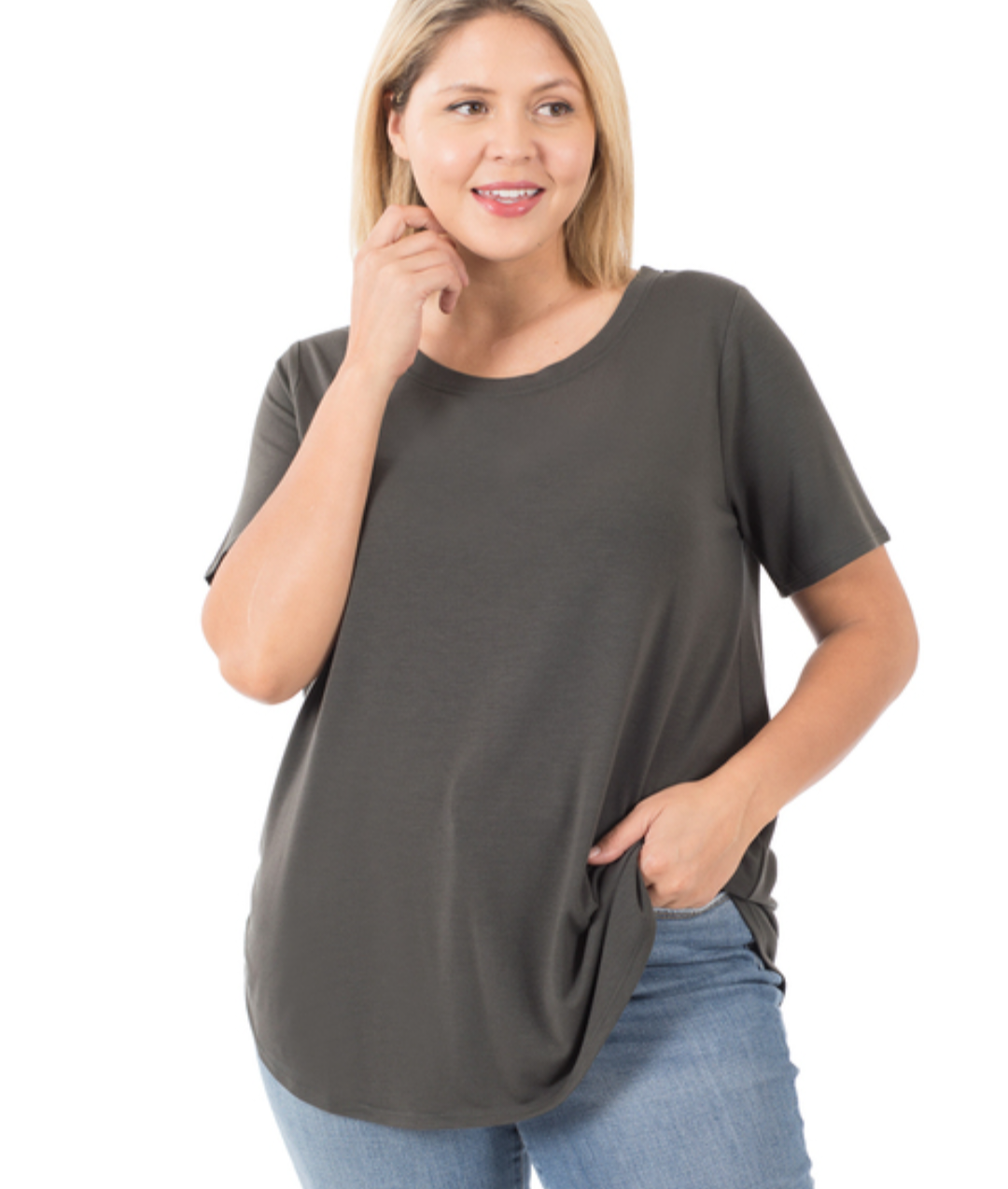 Super soft stretchy basic round neck top Plus