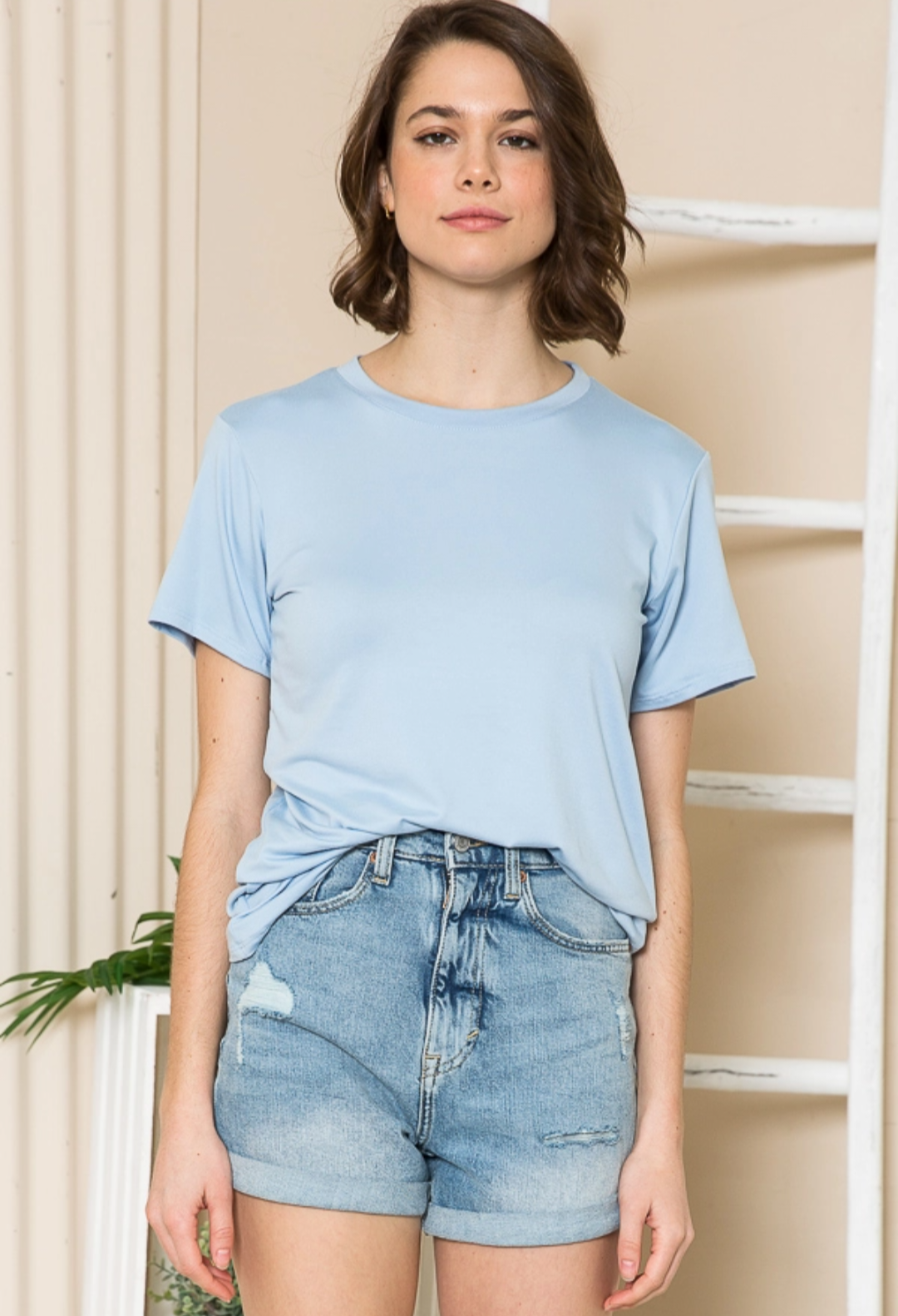 Super soft stretchy basic round neck tops