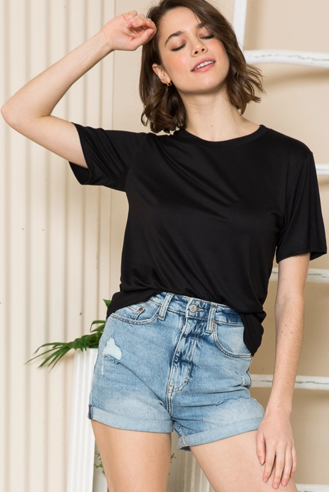 Super soft stretchy basic round neck tops