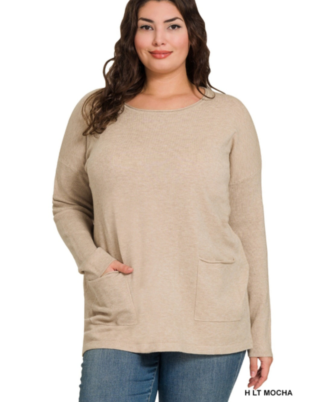 Beige double front pocket sweater