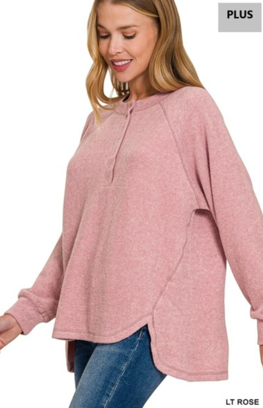 Mauve melange hacci Henley sweater