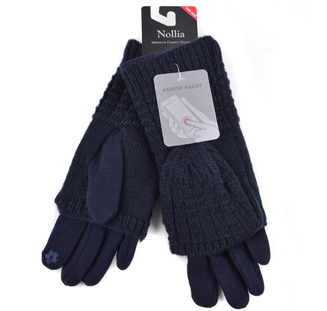 Cable knit touchscreen gloves navy