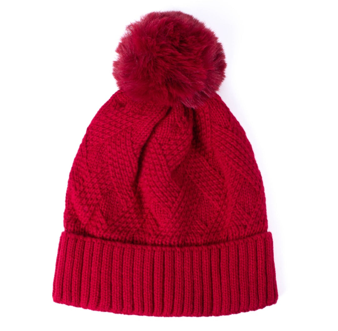 Cable knit pom hats