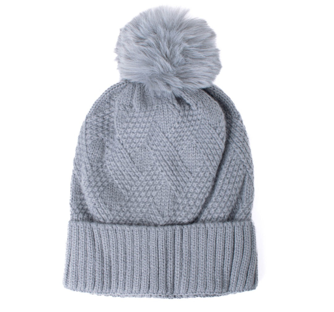 Cable knit pom hats