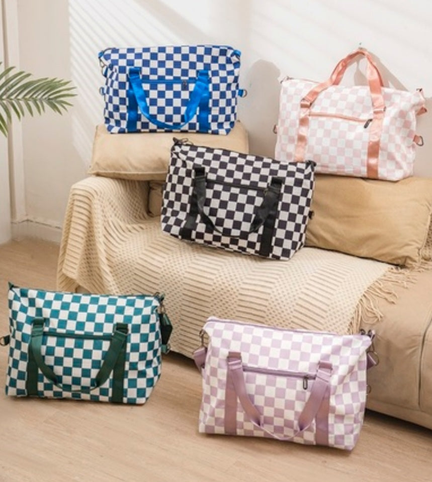 Checkered travel duffle bags