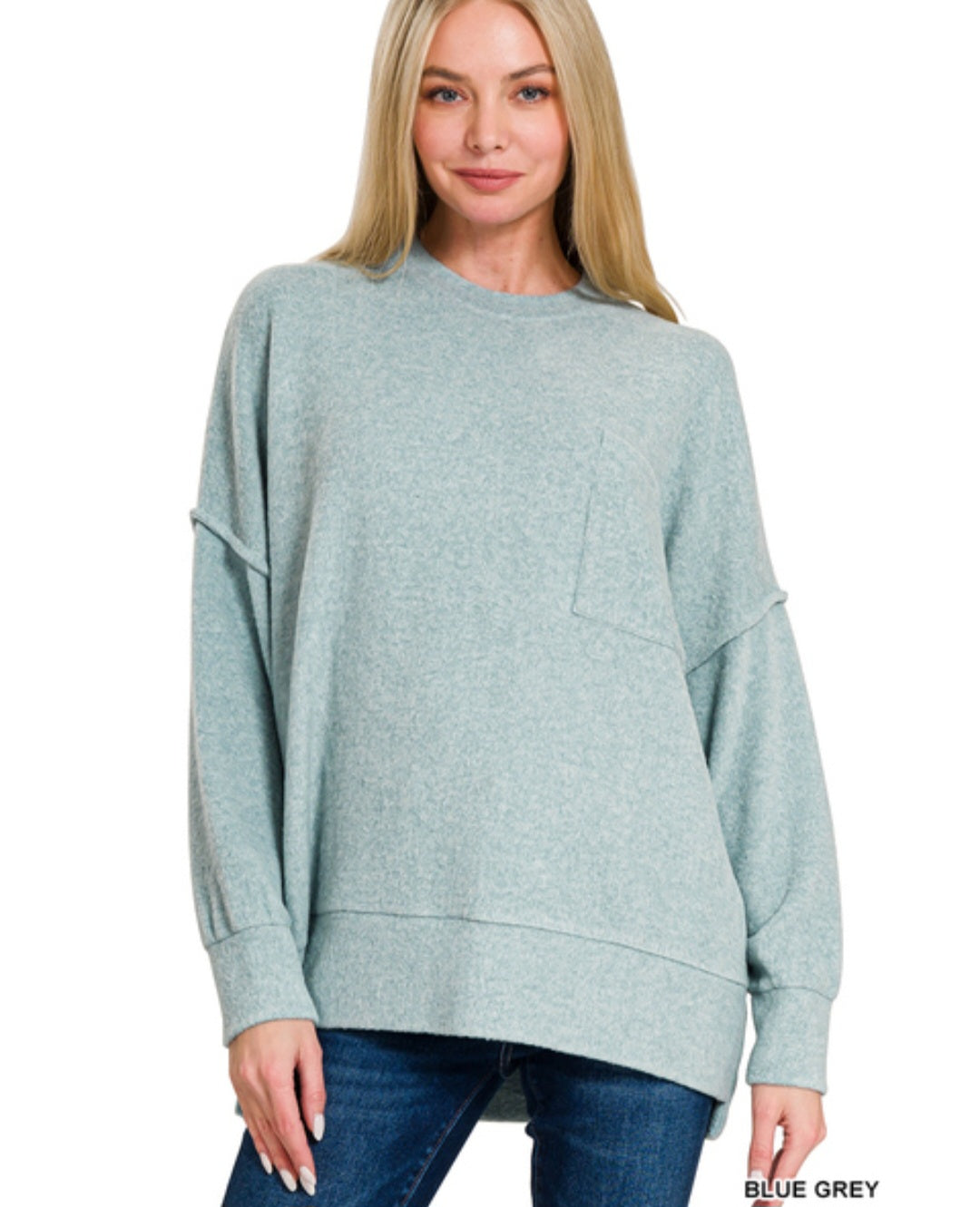 Brushed melange pocket sweater blue grey