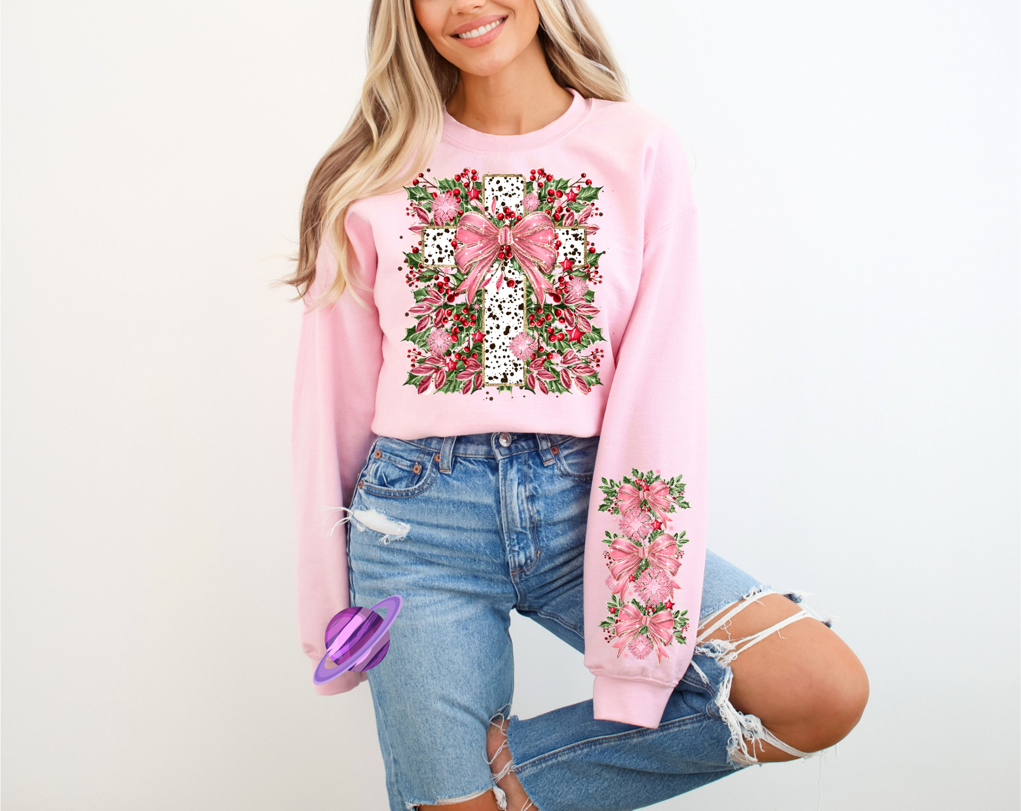 POINSETTIA CROSS - CREWNECK SWEATSHIRT W/ SLEEVE PRINT