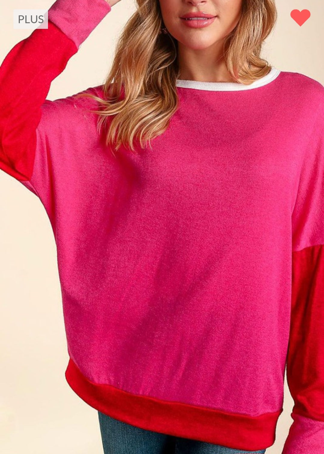 Pink red white trim light sweater