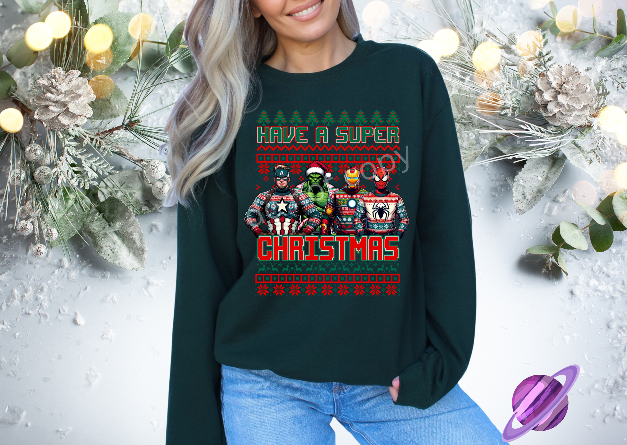 UGLY SWEATER SUPER HERO CREWNECK SWEATSHIRT