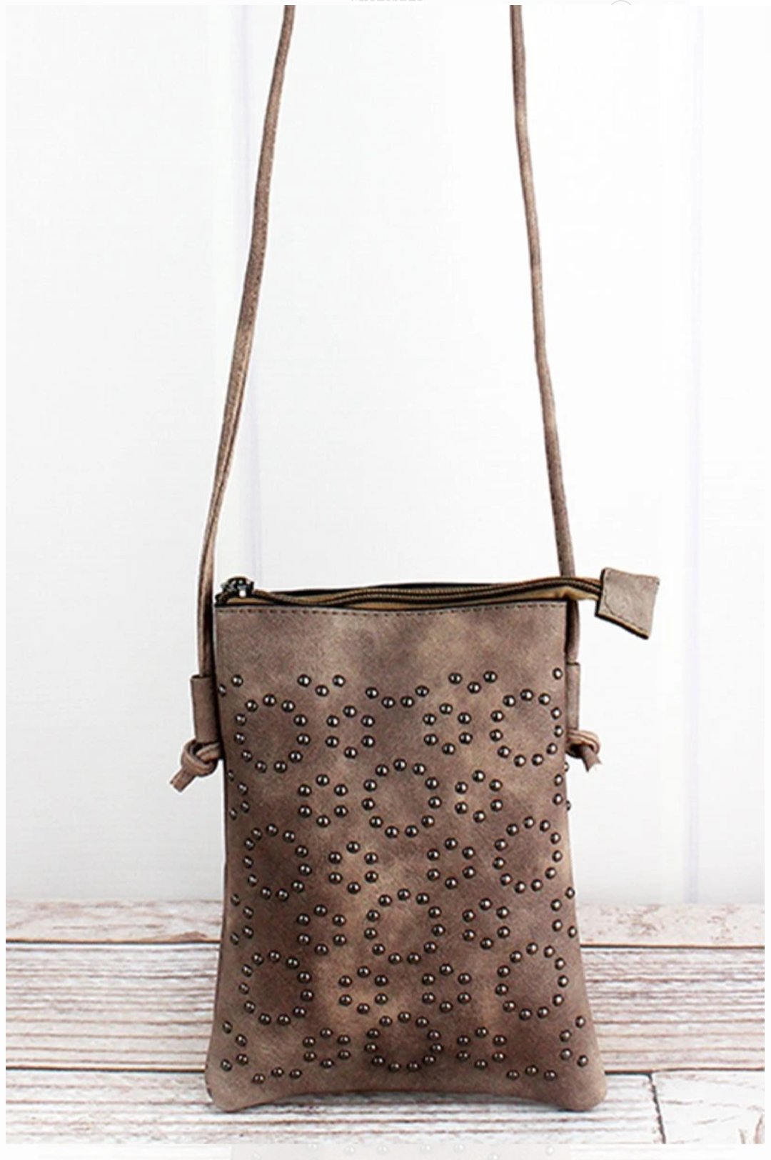 Bronze studded wallet/phone crossbody