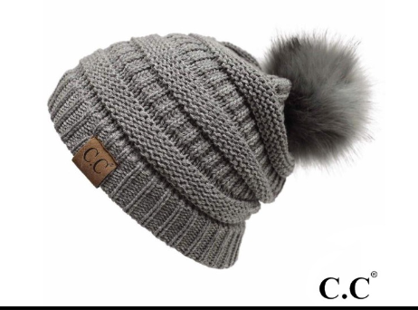 CC beanie with fur pom