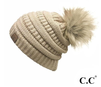 CC beanie with fur pom