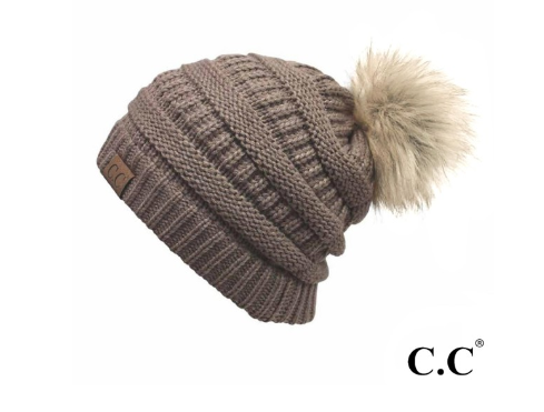 CC beanie with fur pom