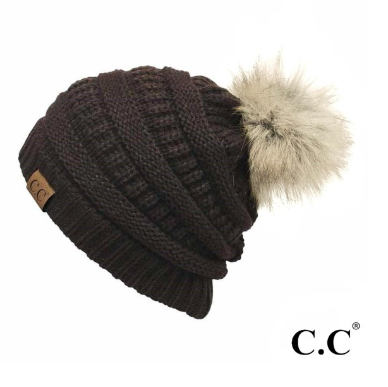 CC beanie with fur pom