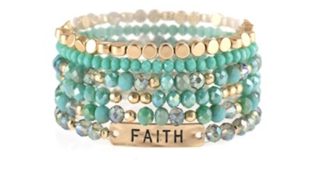 Faith turquoise bead bracelet set